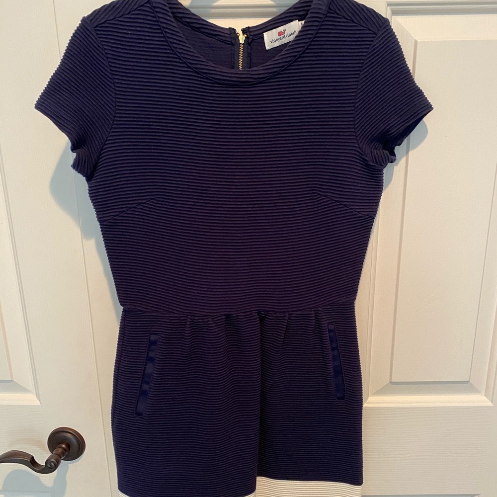 Navy Vineyard Vines Dress with Cream Stripes